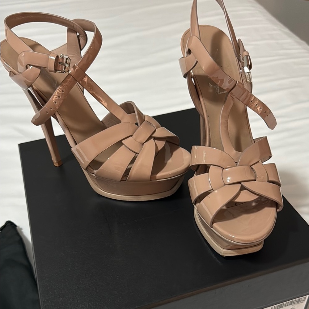 YSL Tribute Platform heels parent nude sz 6.5 - Picture 4 of 16